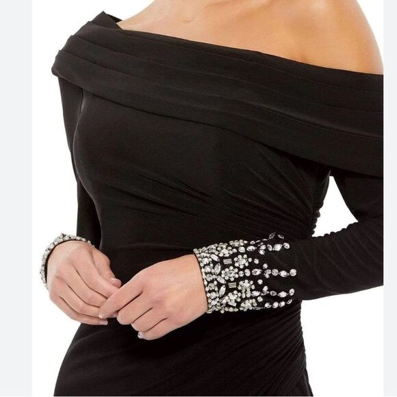 Mac Duggal 26485 Asymmetrical Black‎ Midi Dress Slit NWT $398 - Picture 3 of 5